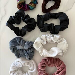 Assorted Velvet & Satin Scrunchie Set - Black, White, Gray, Pink, Multicolor